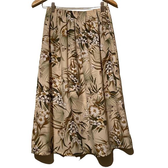 VTG Hawaiian Floral midi skirt Medium Waist (25-30) Modest Elastic Cottage core - Picture 1 of 7